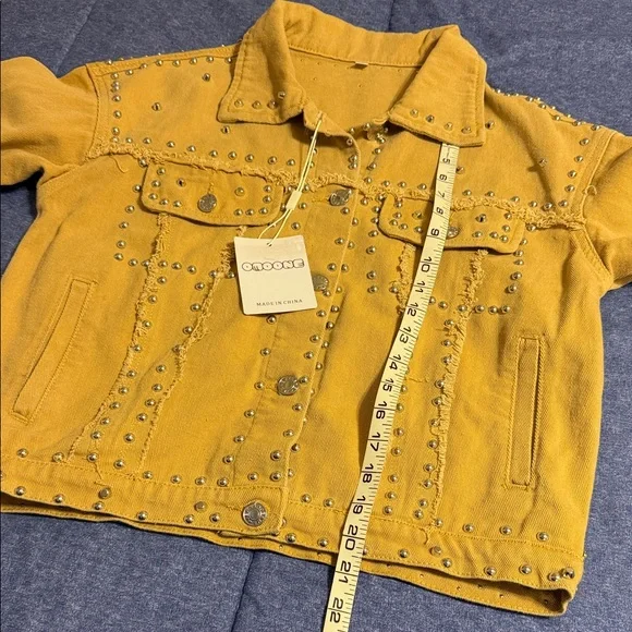 Silver Studded Khaki Colored Jacket - Picture 6 of 7